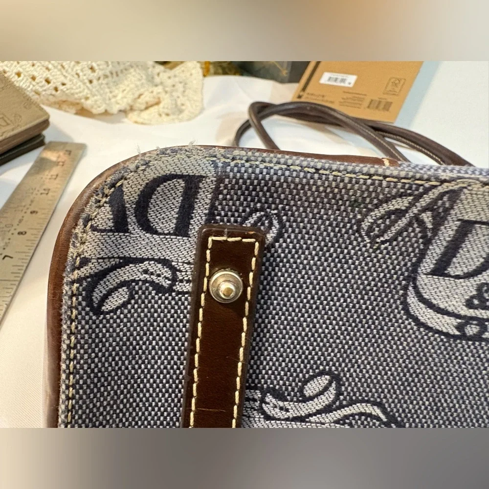 Dooney & Bourke Signature‎ Donegal DB Gray Large Dome Satchel Purse Leather Trim